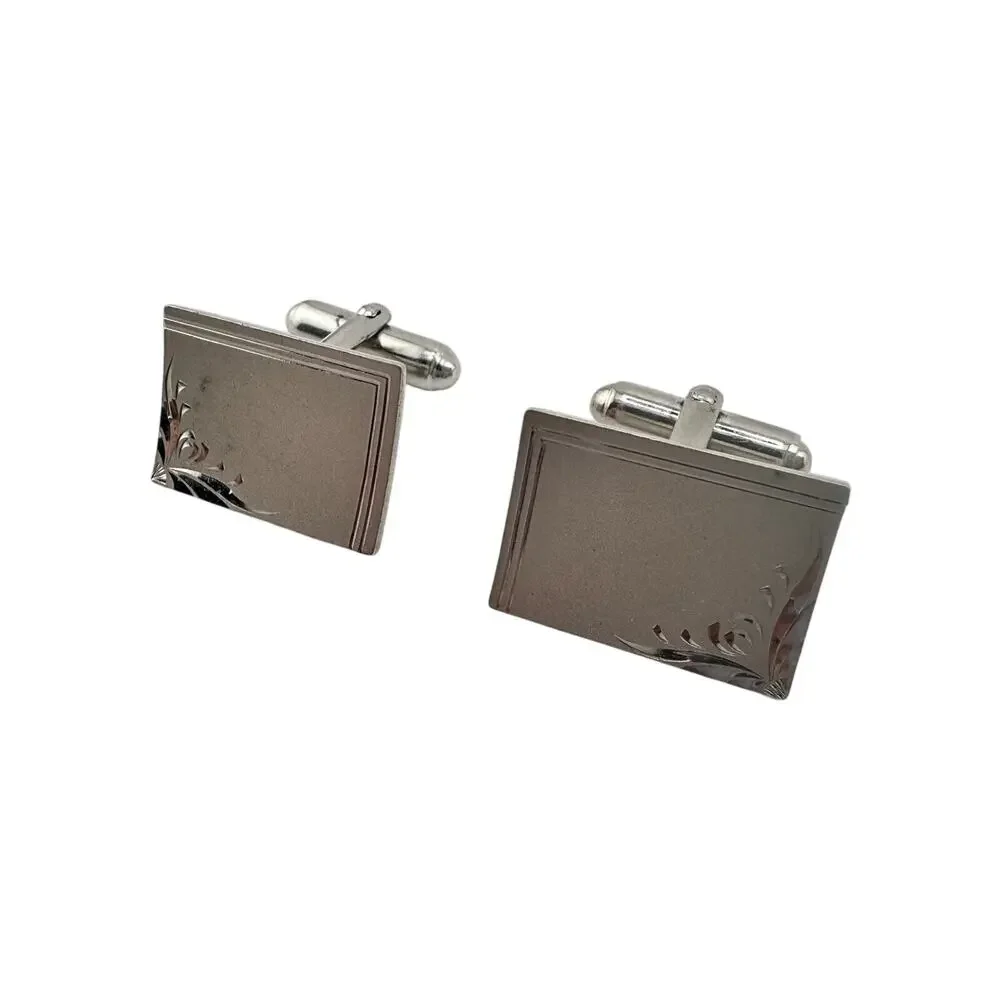 Vintage Retro Anson Etched Cufflinks Silver Tone Classy Mens Accessory .75x.5”